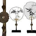 Traditional Ornament Decorative Set Featuring Bamboo Leaf Pattern Fans Base Stands And Hanging Ornament