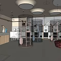 Modern Mall Store Interior Design With Wooden Shelves Pendant Lights Plant Decoration And Reception Counter