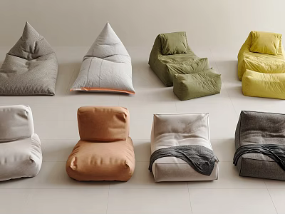 Assorted Modern Bean Bag Chairs in Multiple Colors and Different Shapes for Comfortable Home Decor 3d model