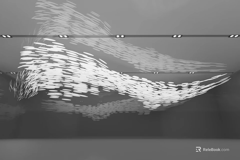 Modern Exhibition Hall Interior With White Flowing Sculptural Installation And Ceiling Lighting 3d model 