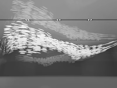 Modern Exhibition Hall Interior With White Flowing Sculptural Installation And Ceiling Lighting 3d model