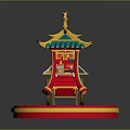 Traditional Chinese Decorative Vendor Cart With Green Roof Golden Ornaments Red Body And Circular Base