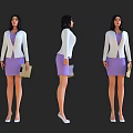 Business Woman In White Blazer And Purple Dress Holding Folder Multiple Angles