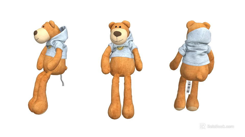 Brown Teddy Bear Stuffed Doll Wearing Grey Hoodie Three Angles Detailed View 3d model 