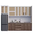 Modern Kitchen With Upper Glass Door Cabinets And Wooden Lower Storage Units