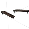 Two Traditional Chinese Guzheng Musical Instruments On Black Stands White Background