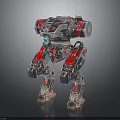 Futuristic Robot Character And Mechanical Creature With Red Black Transparent Armor