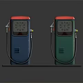 Vintage Fuel Pumps Display Model With Red Blue Green Bodies And Black Base