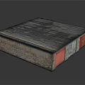 Cartoon Scene Square Building With Gray Textured Roof Red Brick Base And Colorful Panels
