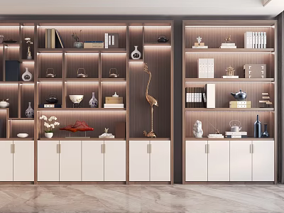 Elegant Modern Bookcase Interior with Books Decorative Items and Storage Shelves 3d model