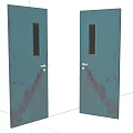 Teal Swing Doors With Rectangular Glass Panels And Rustic Texture Design 3d model