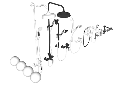 Various Shower Head Components Including Rainfall Handheld and Fixed Mount Accessories 3d model
