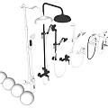 Various Shower Head Components Including Rainfall Handheld and Fixed Mount Accessories