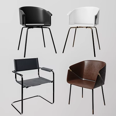 Modern Leisure Chairs With Leather Upholstery Metal Frames Armrests In Black White Brown 3d model