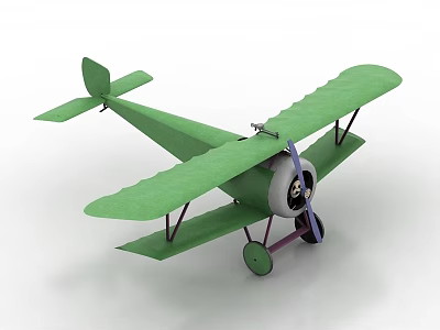 Vintage Green Biplane Passenger Aircraft Model With Propeller And Wheels Design 3d model