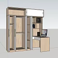 Modern Home Office Desk With Bookshelf Computer And Storage Cabinets 3d model