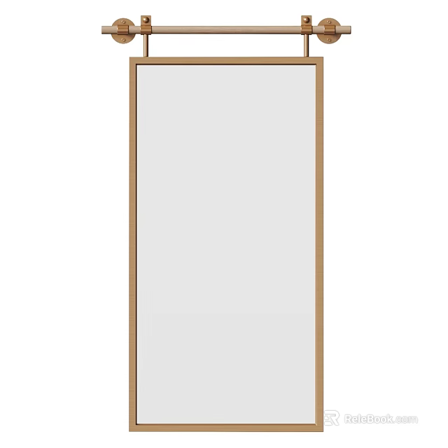 Rectangular Mirror With Brown Wooden Frame For Home Interior Decor 3d model