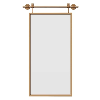 Rectangular Mirror With Brown Wooden Frame For Home Interior Decor 3d model