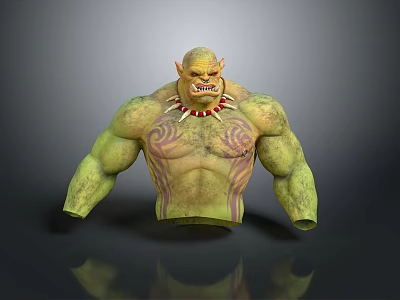 Game Movie Character With Green Skin Muscular Build Sharp Fangs Red Necklace And Chest Tattoos 3d model