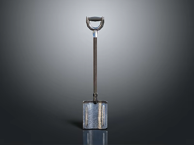 High Quality Metal Shovel With Silver Handle And Square Reflective Blade 3d model