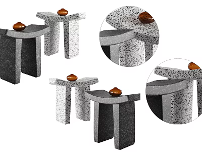 Concrete Side Tables With Modern Minimalist Design Displayed In Various Angles And Decorative Balls 3d model