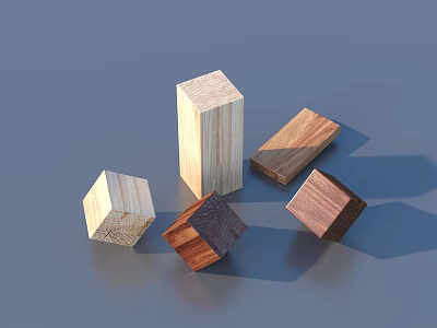 Assorted Wooden Cubes With Various Shapes And Colors On Gray Background 3d model