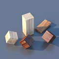 Assorted Wooden Cubes With Various Shapes And Colors On Gray Background 3d model