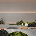 Contemporary Indoor Landscape Design With Rocks Greenery Gravel Ground And Circular Platforms