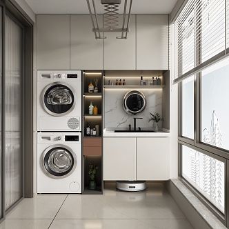 modern home balcony washing machine cabinet 3d model