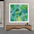 Vibrant Abstract Painting With Green Blue Yellow Fluid Brushstrokes For Living Room Wall Decor