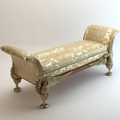 Elegant Classical Ottoman Bench With Ornate Carved Legs And Floral Fabric 3d model