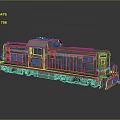 Rusty Vintage Train Locomotive with Blue and Red Exterior and Metallic Texture Details