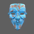 Carved Blue And Brown Mask Sculpture With Rustic Texture And Artistic Design