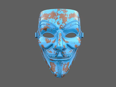 Carved Blue And Brown Mask Sculpture With Rustic Texture And Artistic Design 3d model