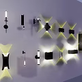 Modern Wall Sconces With Various Geometric Designs And Warm Yellow Lighting 3d model