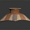 Ancient Ceramic Vessel With Red White Purple Stripes Square Base And Round Opening 3d model