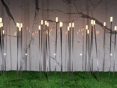 Modern Outdoor Lights With Slim Metal Poles And White Lamps On Green Grass 3d model