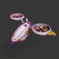 Futuristic White and Yellow Drone with Dual Large Rotors Aerodynamic Streamlined Body and Landing Wheels