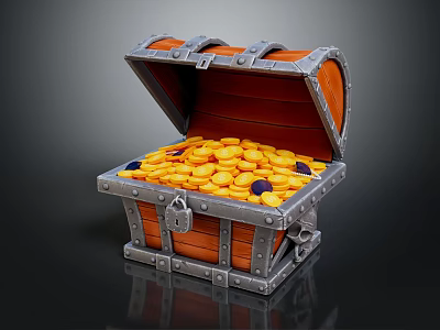 Open Treasure Chest Filled With Gold Coins Wooden Body And Metal Accents Design 3d model