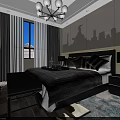 Hotel Guest Room Interior With Cozy Sofa Armchair Geometric Rug Modern Chandelier And Bookshelf