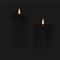 Two Lit Cream Colored Candles With Melting Wax On Black Background