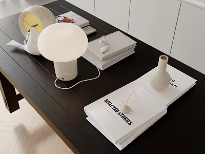 Inflatable Decorative Model On Black Table With White Lamp Teapot Books And Vase 3d model