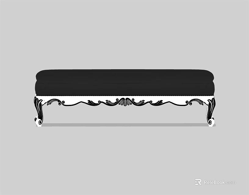 Stylish Sofa Bench With Black Cushion And White Ornate Frame Design 3d model