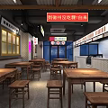Traditional Restaurant Interior With Wooden Tables Stools Menu Displays And Wall Decor
