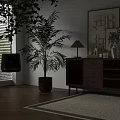 Entryway Cabinet And Side Cabinet In Modern Natural Interior With Wooden Rattan Details And Plants