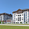 Modern Residential Building Exterior Design With Multistory White Facade Gray Roof Green Lawn And Trees