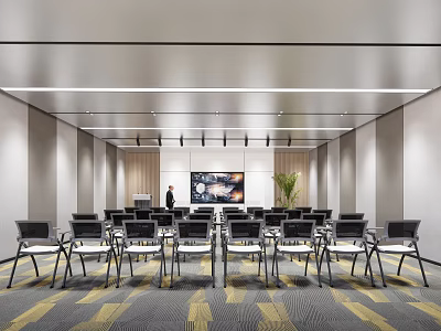 Modern Conference Room Interior With Arranged Chairs Large Screen And Carpet 3d model