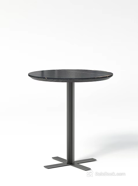 Modern Black Round Side Table With Marble Top And Slim Metal Base 3d model
