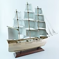 Wooden Sailing Ship Model Decorative Ornament With White Sails And Base