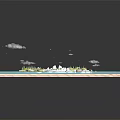 Cartoon World Map Scene With Green Landmasses Icebergs Small Boats And Blue Ocean